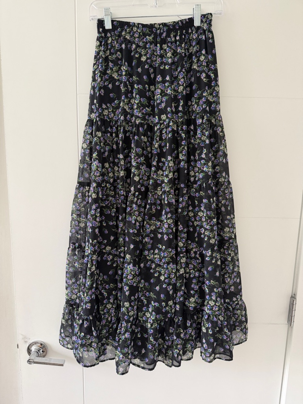 Mango Black Maxi Skirt with Purple & Green Floral Print